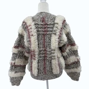 Vintage Excitement Women's Textured‎ Knit Fuzzy Stripe Zip Up Cardigan Sweater M